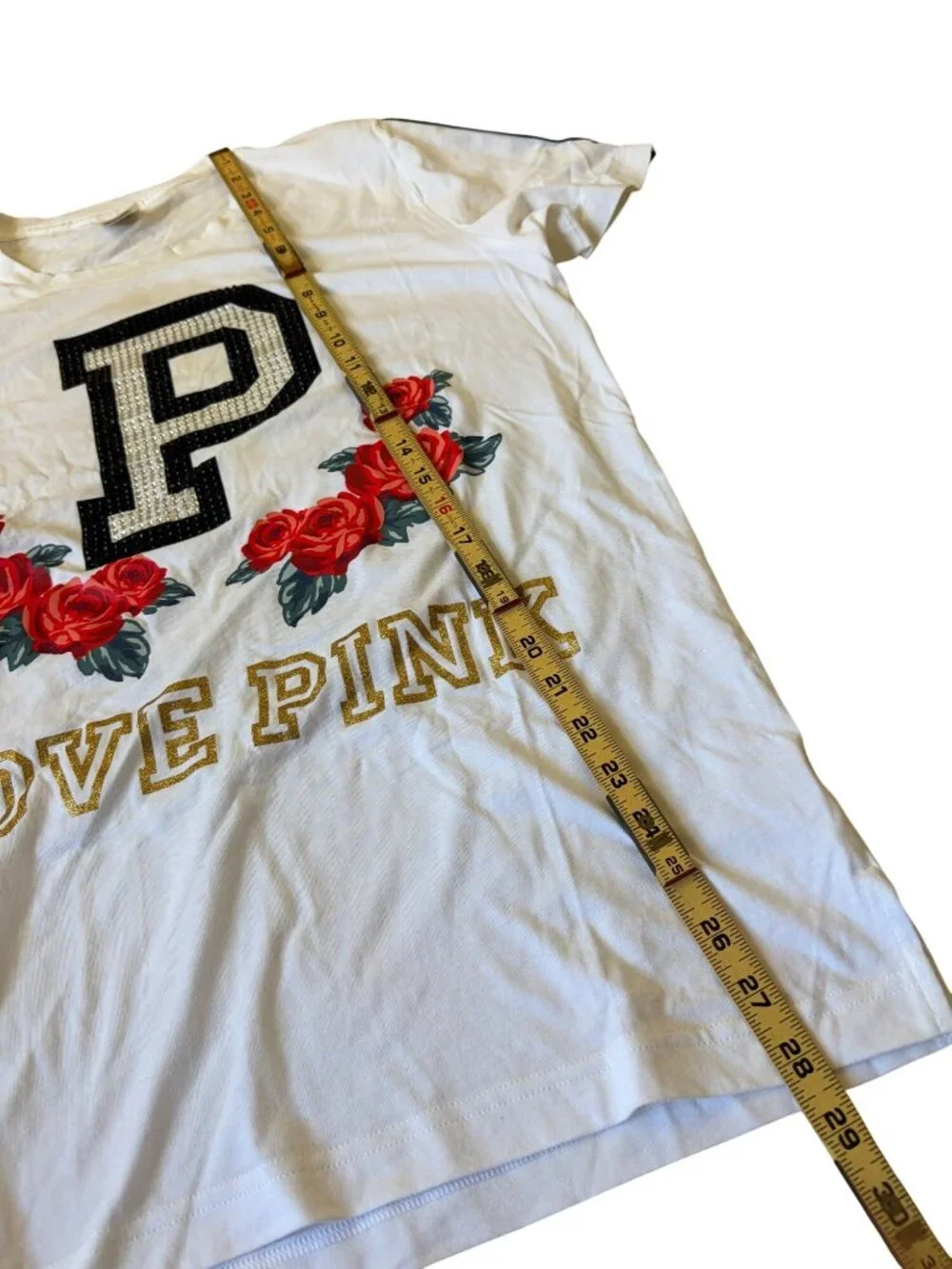 Victoria's Secret PINK Bling Floral Campus Tee XS Glam Collegiate Loungewear